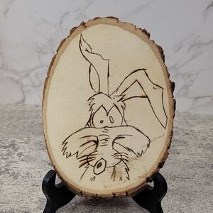 Vintage Wile E. Coyote wood burned image